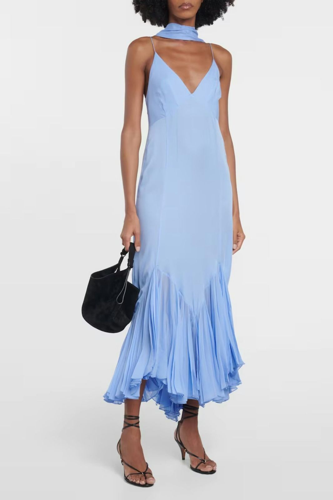 Classic Party Midi Dress With Stole Blue