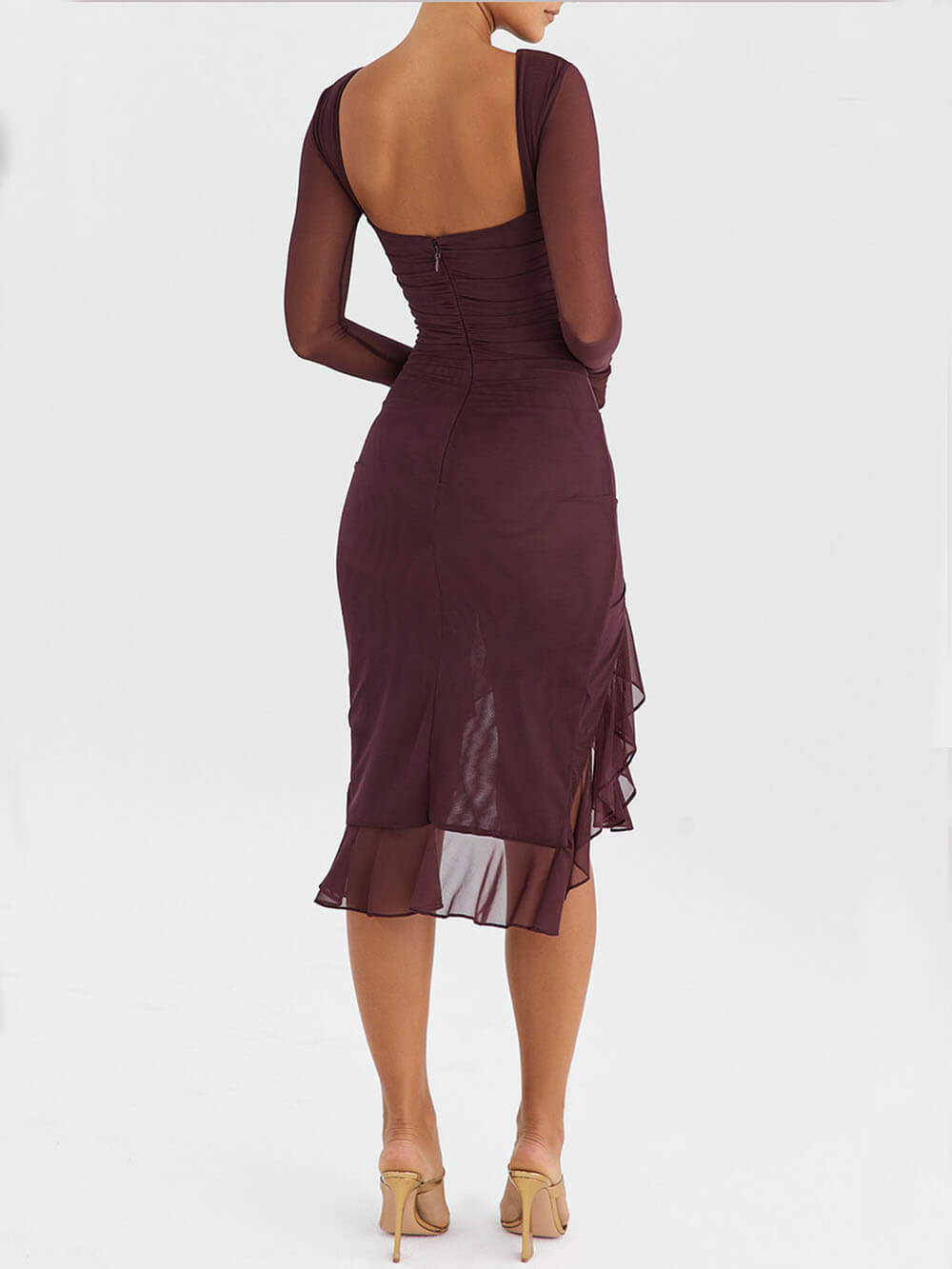 Ruffle Wine Midi Dress