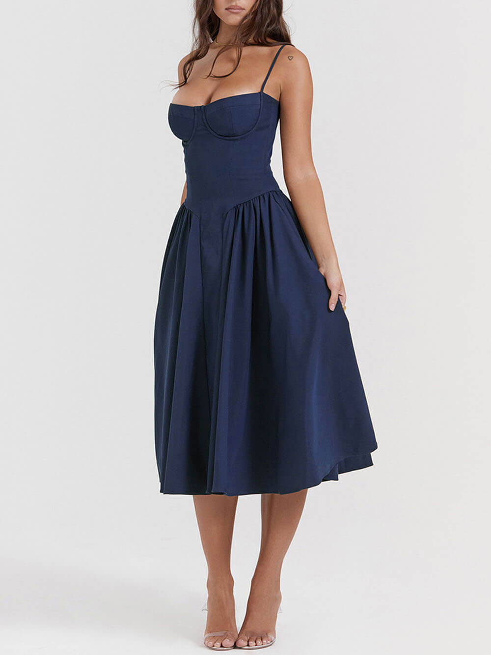 Neck V Strapless Midi Dress