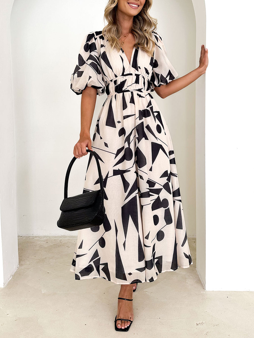 Midi Sakura Dress Beige Geo