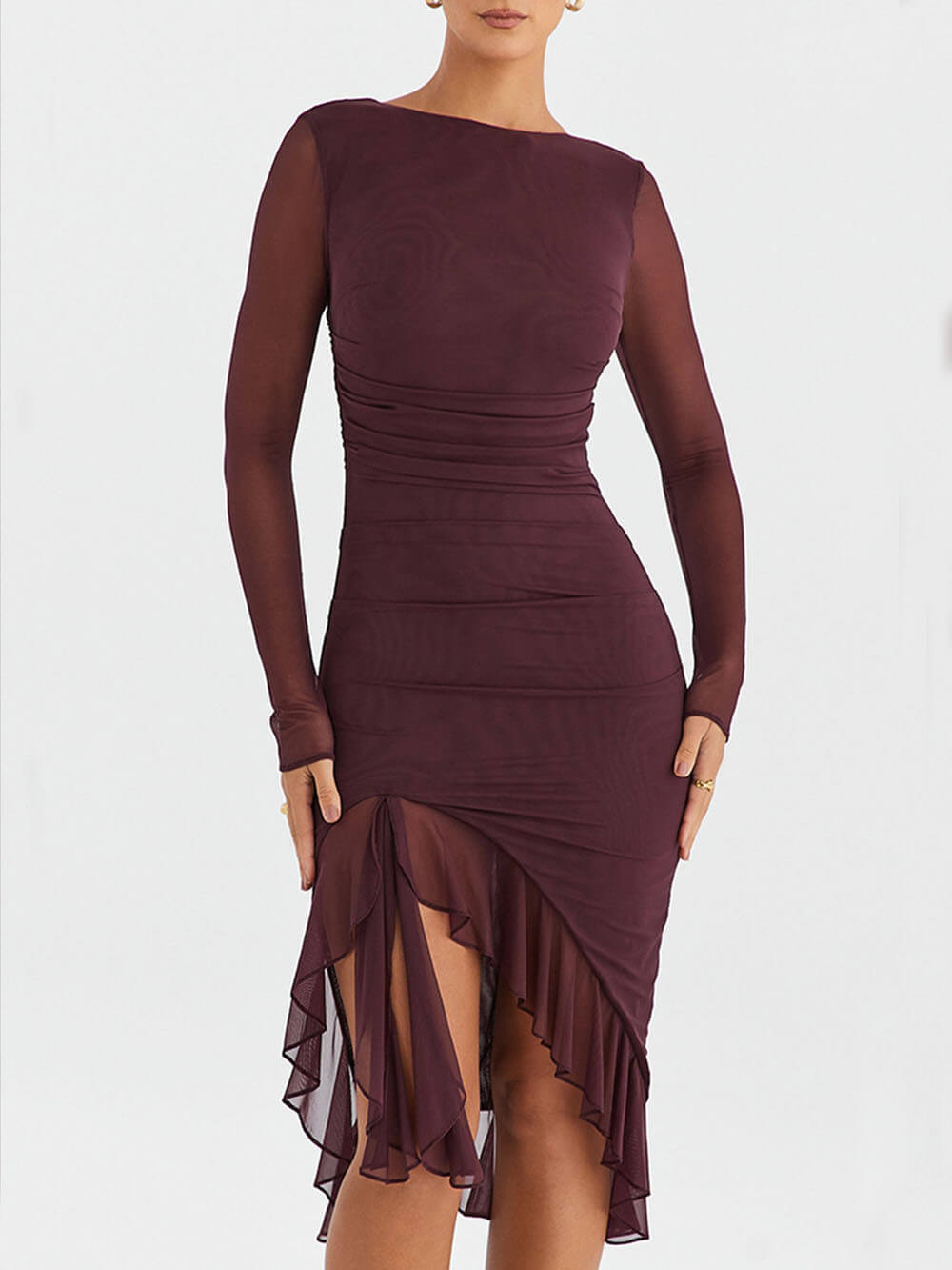 Ruffle Wine Midi Dress