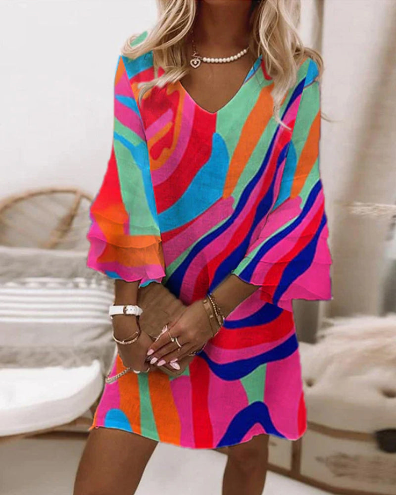 Seductive Imrana V-neck Bell Sleeve Mini Dress for Women