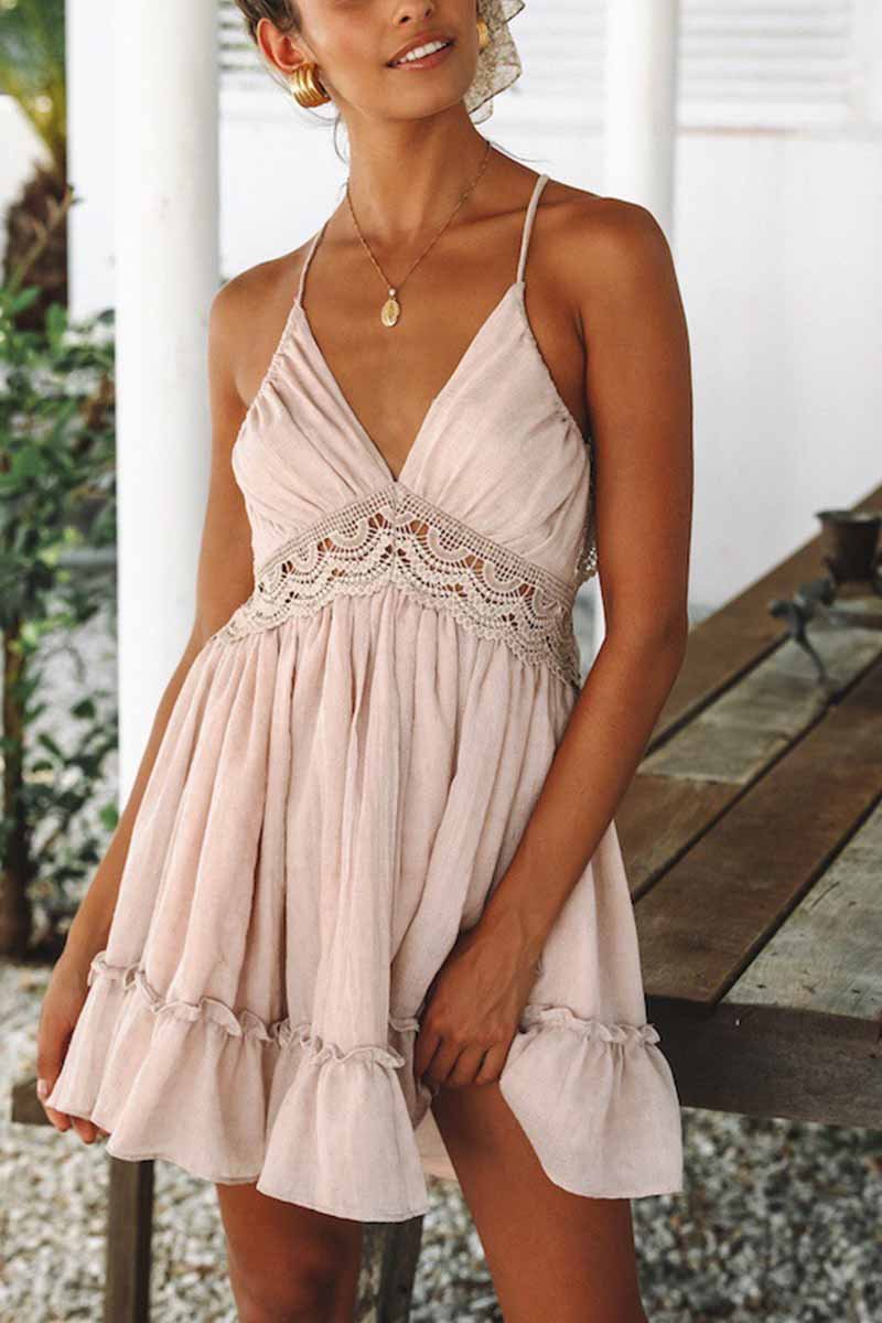 Alida Boutique Laidback Sleeveless Backless Lace Mini Dress Elevated Occasion Wear