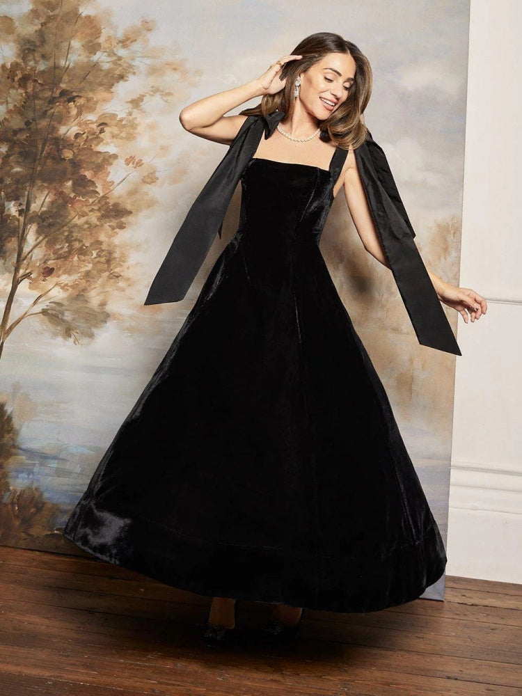 Strapless Velvet Bow Midi Dress