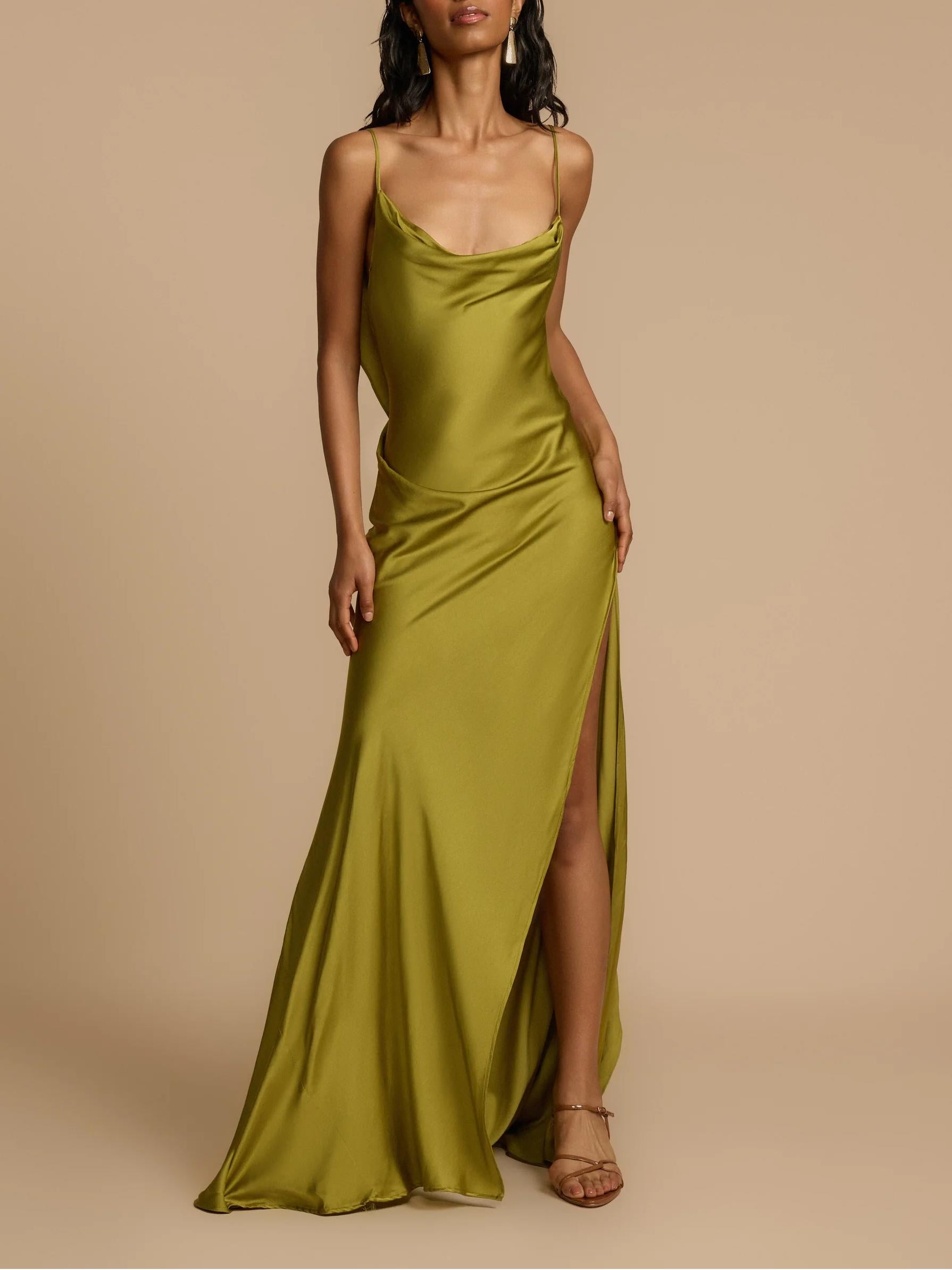 Sexy Chic Satin Side High Slit Maxi Dress