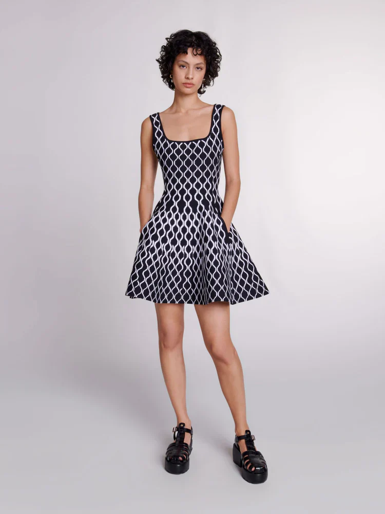 Abstract Mona Print Square Neck Mini Knit Dress