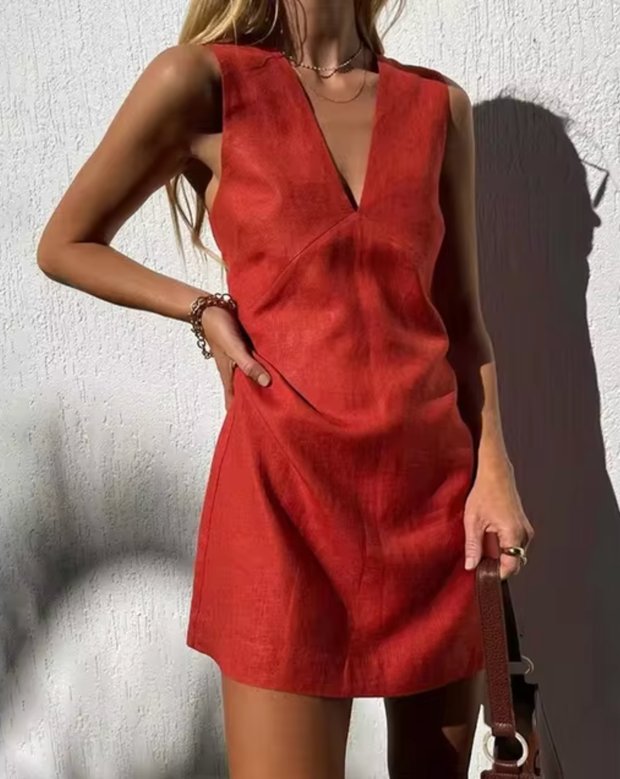 Minimalist Angelina Sleeveless Linen Mini Dress Boutique Collection