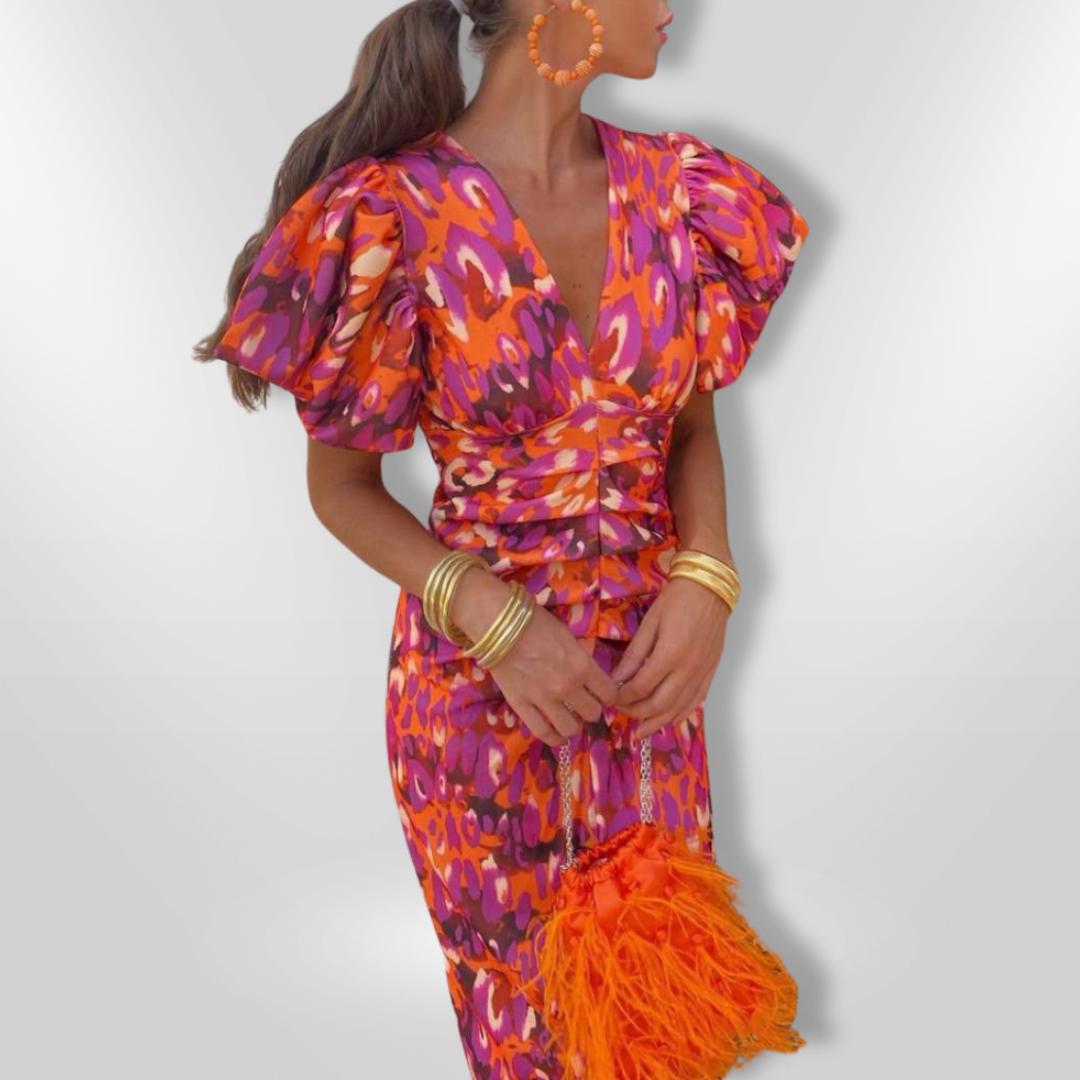 | Arielle Colourful Dress With Pleated Sleeves