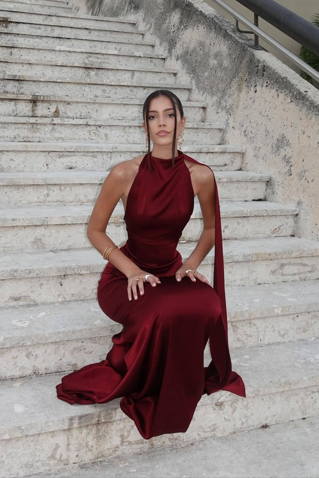 Halter Satin Graceful Solid Color Prom Dress