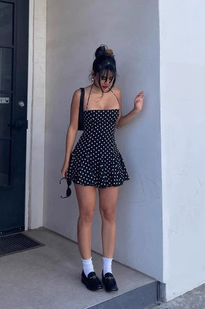 Dot Polka Halter Neck Backless Bodycon Mini Dress