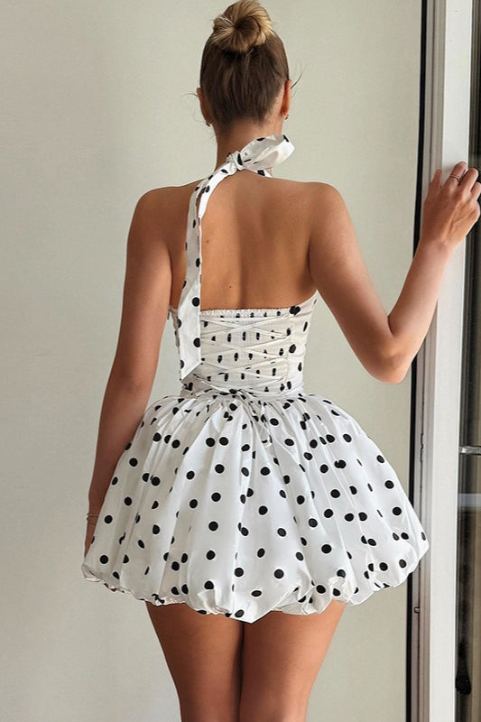 Dot Polka Halter Backless Mini Dress