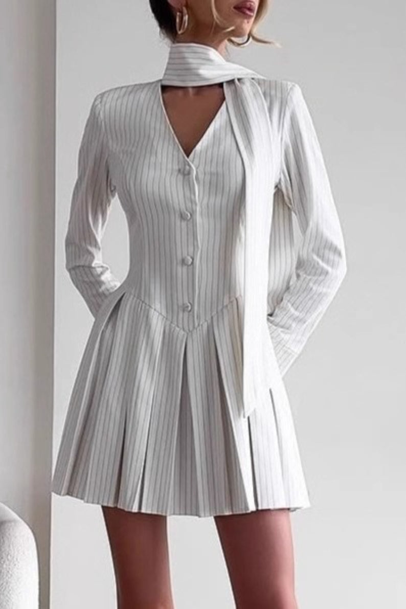 Sleeve Long Stripe Mini Dress