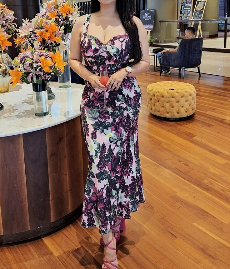 Botanical Fishtail Sleeveless Midi Dress