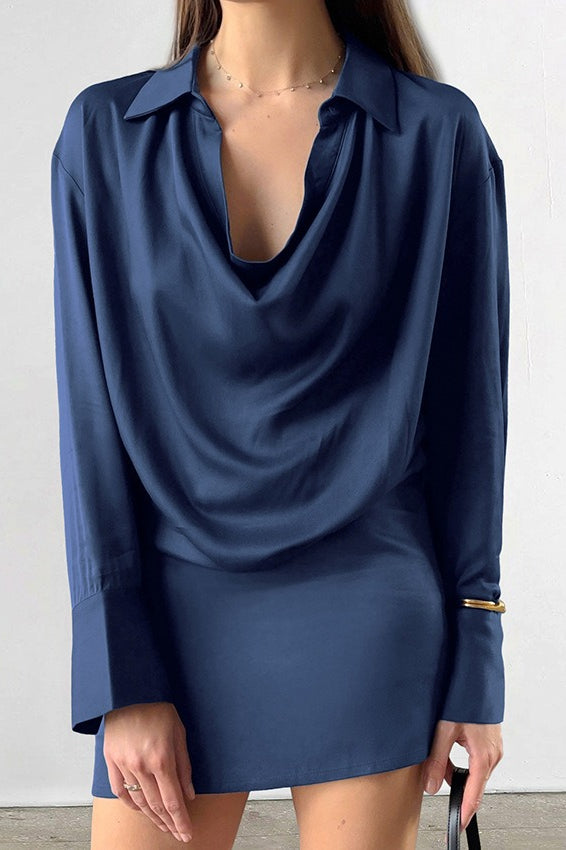 Satin Blue Asymmetric Mini Dress