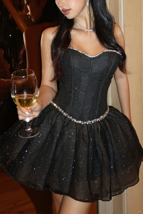Strapless Corset Black Sophisticated Birthday Mini Dress