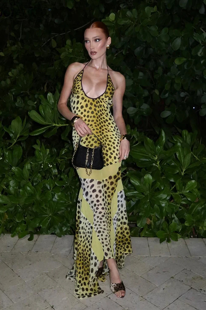 Stylish Leopard Print Two Way Wear Halter Maxi Dress
