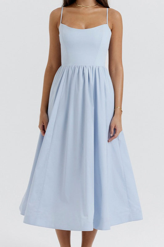 Solid Chic Backless Spaghetti Strap Swing Prom Dress