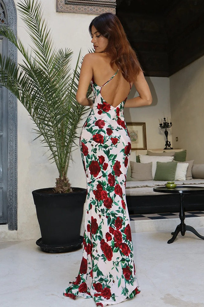 Floral Edition Deep V Backless Maxi Dress