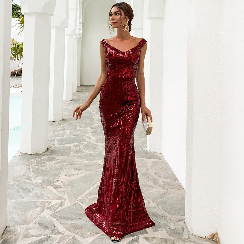 Women Clothing Dress Sexy Sequined Tube Top Mopping Banquet Party Evening Dress Fishtail Dress Prom Stylish Gown
