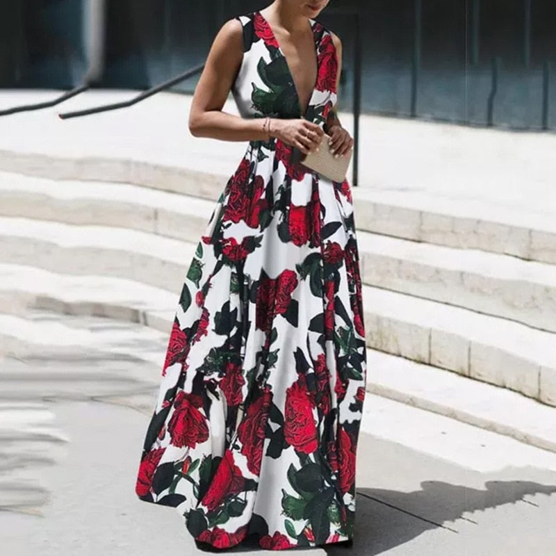 Kissnovaa - Summer Trendy Sleeveless Deep V Neck Full Length Prom Dresses