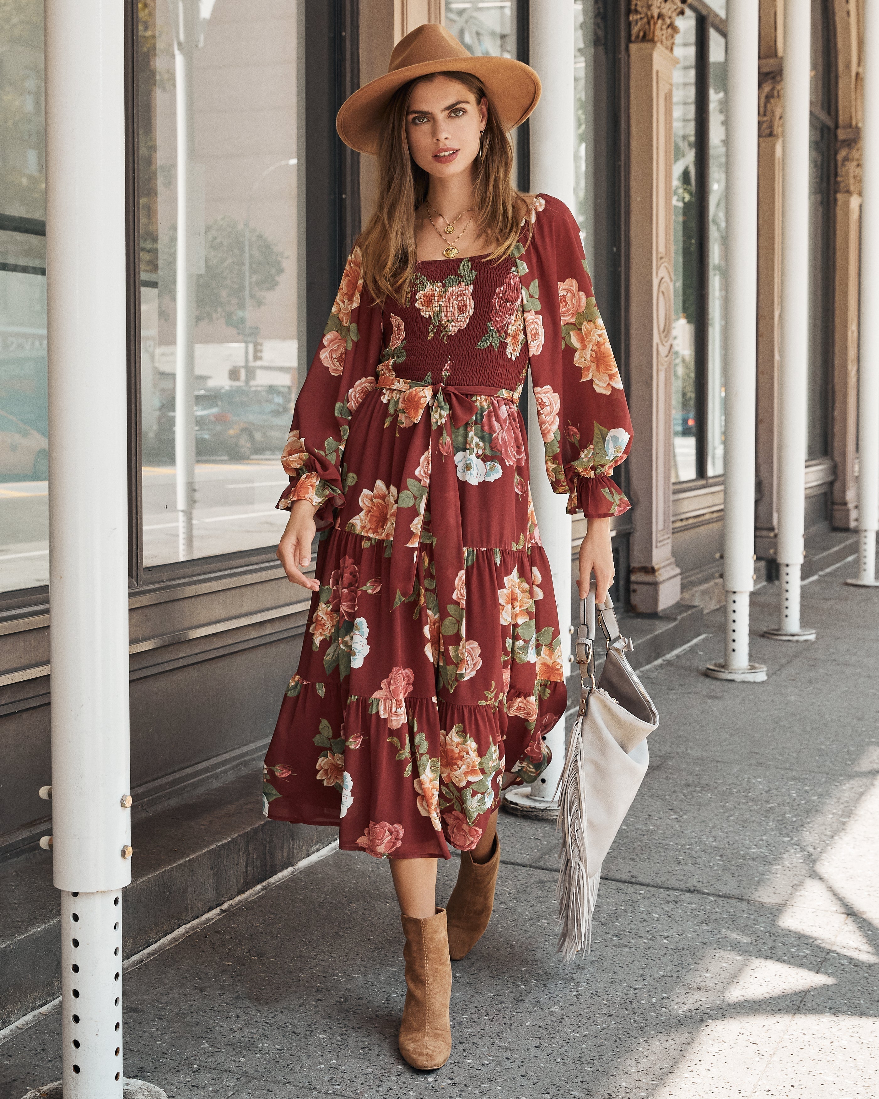 Claudette Botanical Smocked Midi Dress FINAL