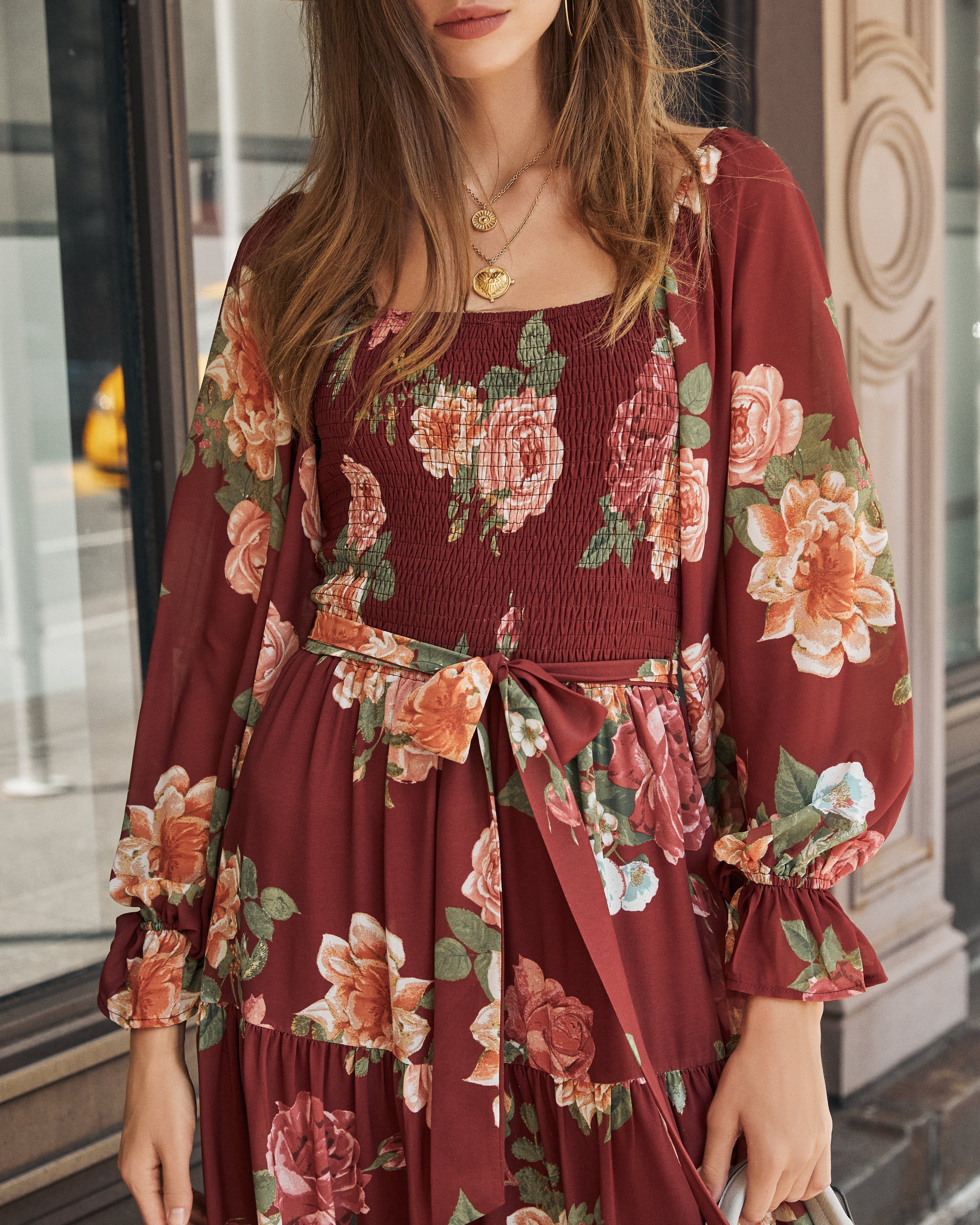 Claudette Botanical Smocked Midi Dress FINAL