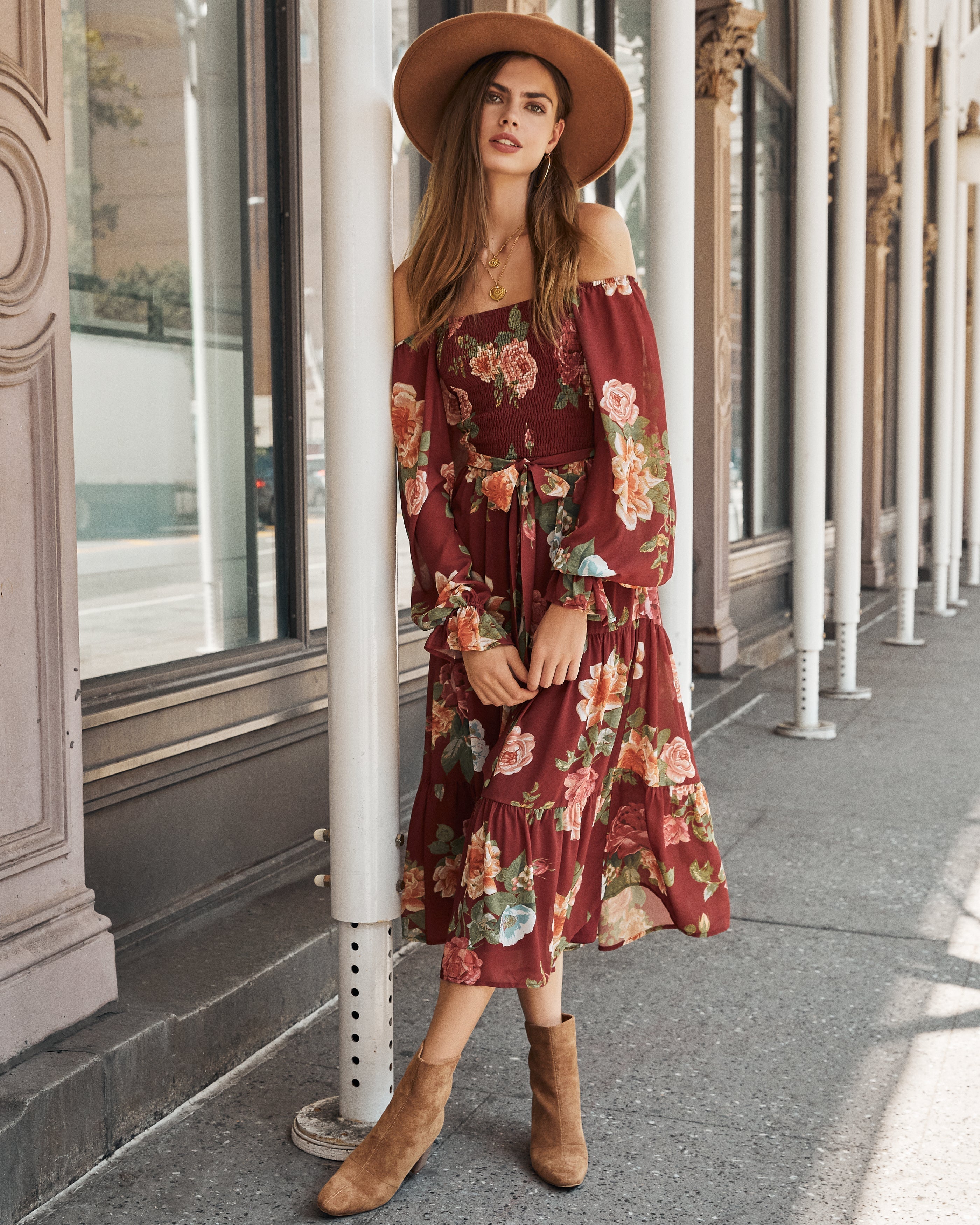 Claudette Botanical Smocked Midi Dress FINAL