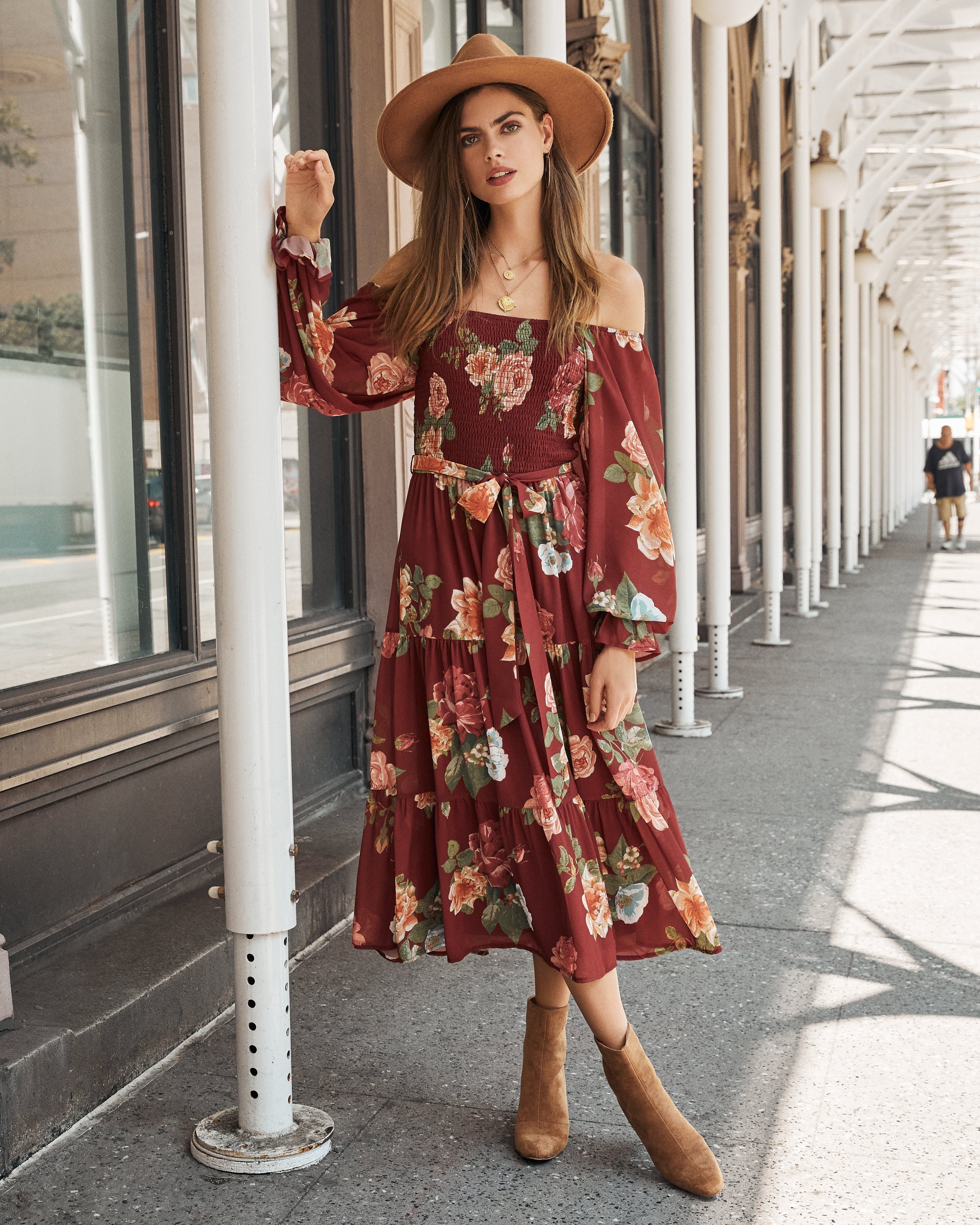 Claudette Botanical Smocked Midi Dress FINAL