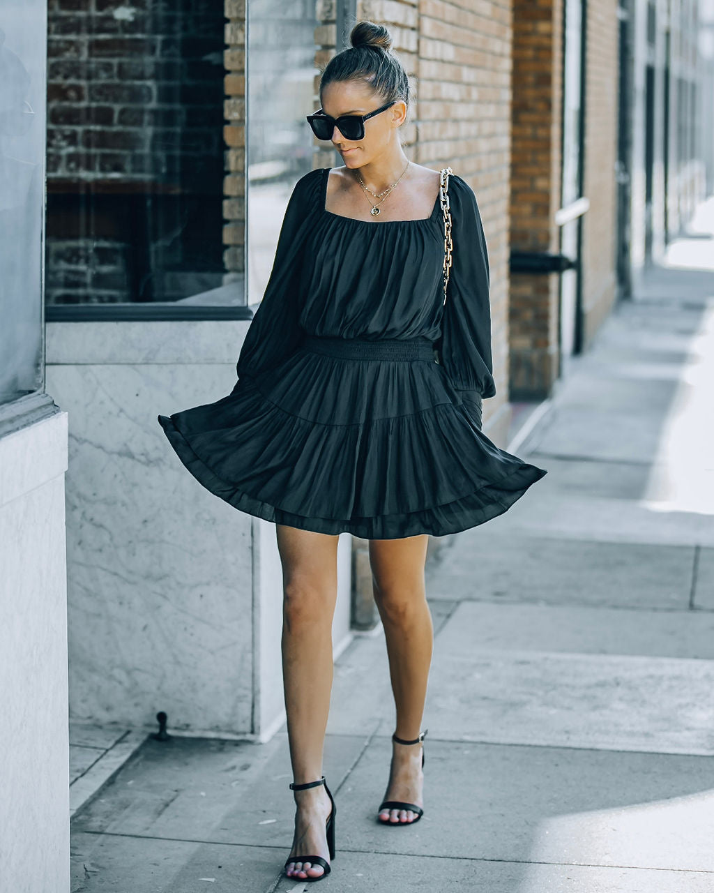 Smocked Ayla Ruffle Mini Dress Washed Black FINAL