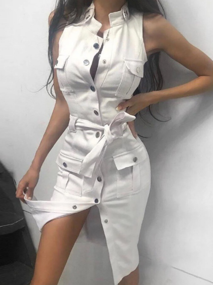Women New Bandage Button Dress