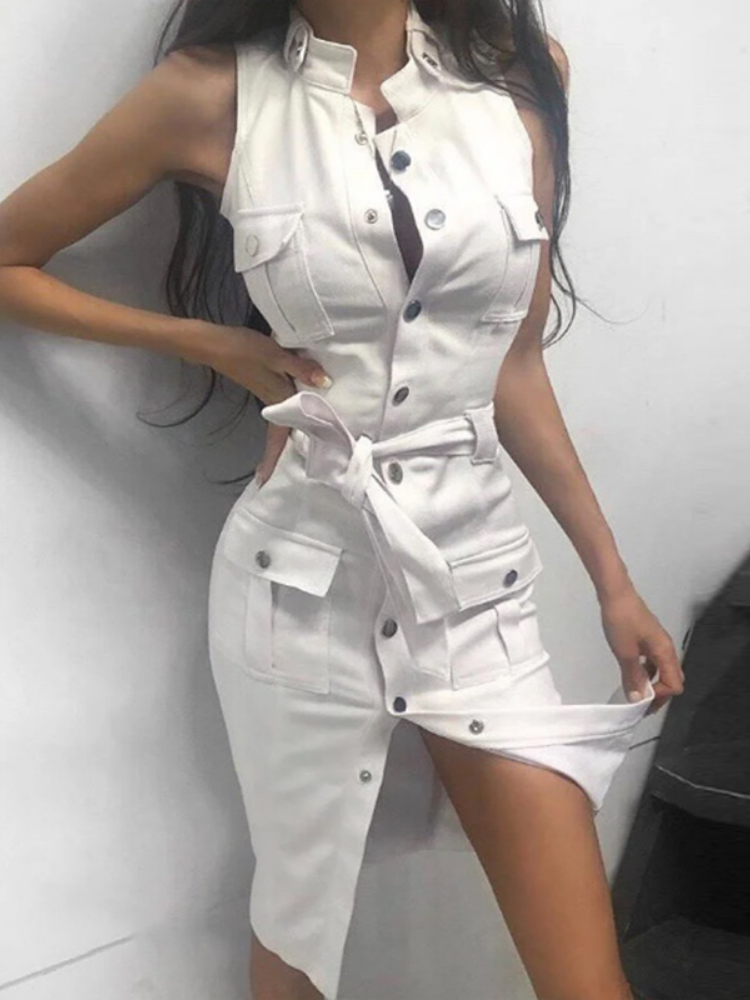 Women New Bandage Button Dress