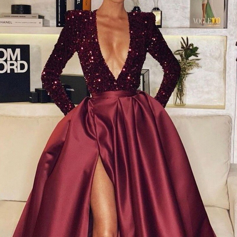 Kissnovaa - High Quality Sequined Long Sleeve Evening Dress
