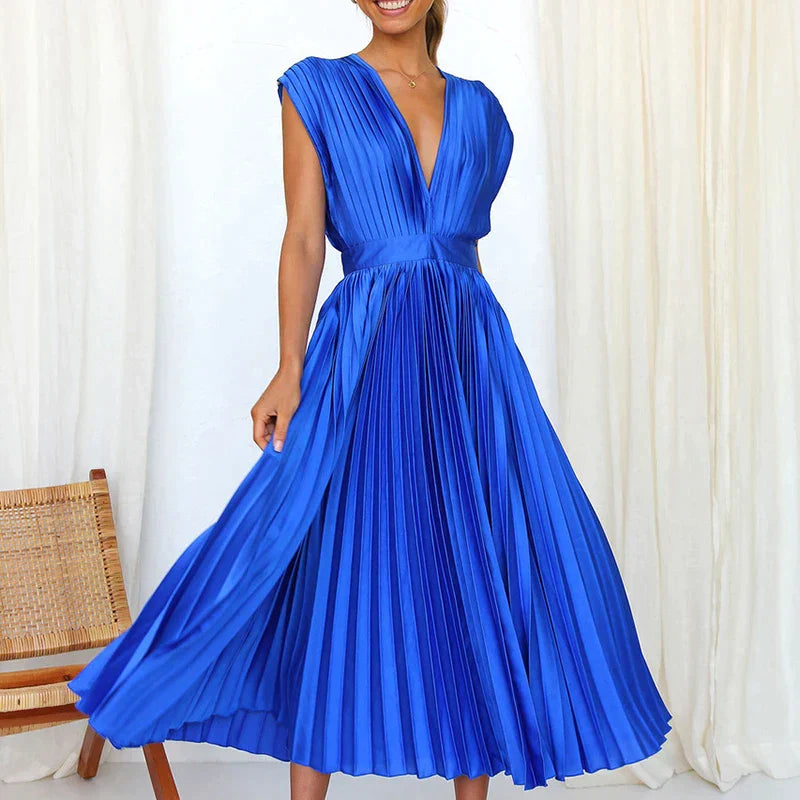 Montserrat Luxe V Neck Maxi Dress with Pleats Boutique Collection