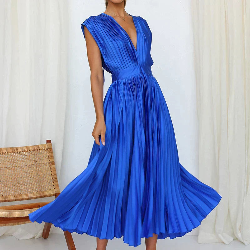 Montserrat Luxe V Neck Maxi Dress with Pleats Boutique Collection
