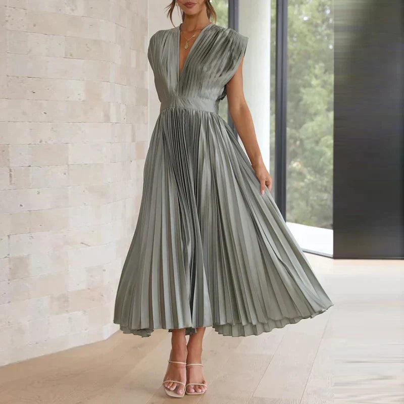 Montserrat Luxe V Neck Maxi Dress with Pleats Boutique Collection