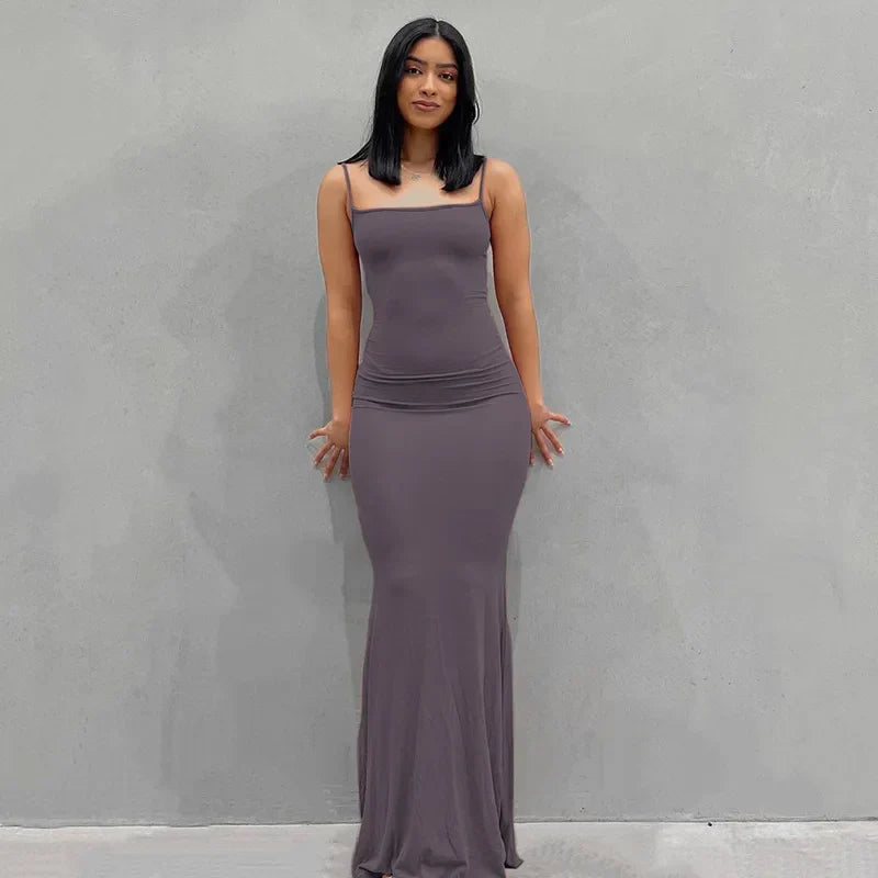 2024 Summer Spaghetti Strap Black Skims Sleeveless Maxi Dress