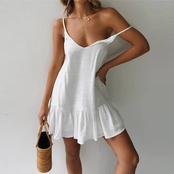 Army Green Strap Ruffles Relaxed Holiday White Midi Dresses