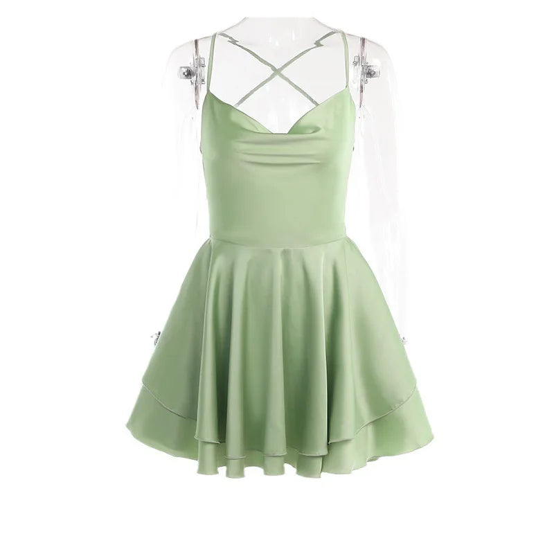 Julia Fashion Slim Strap Satin Halter Easygoing Women's Bodycon Mini Dress