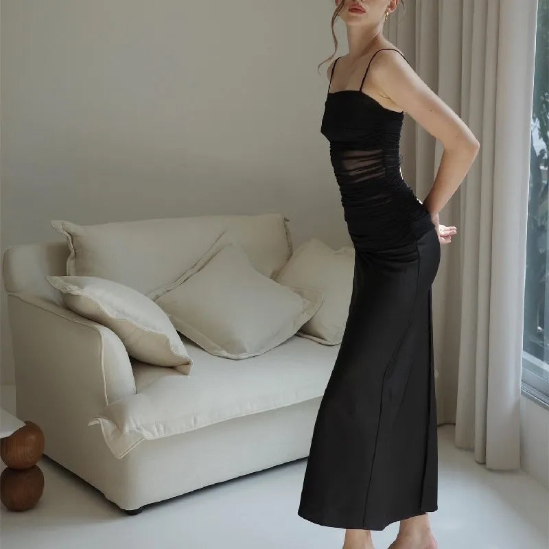Cooked Light Wind Net Gauze Perspective Slim Chest Midi Dresses