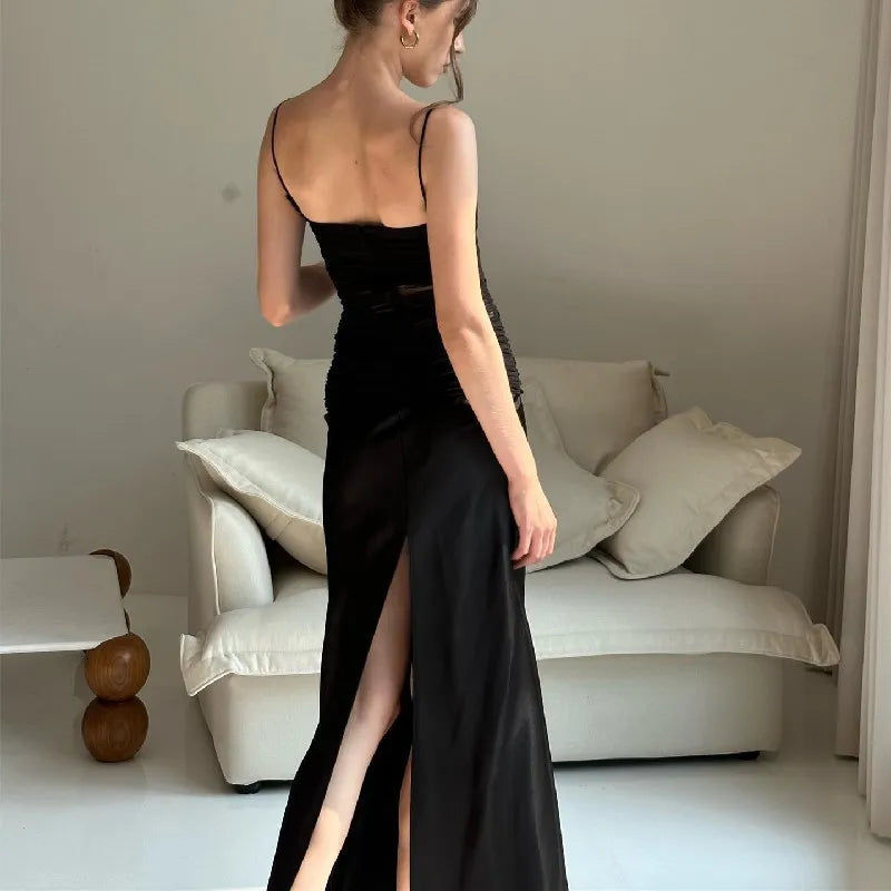 Cooked Light Wind Net Gauze Perspective Slim Chest Midi Dresses