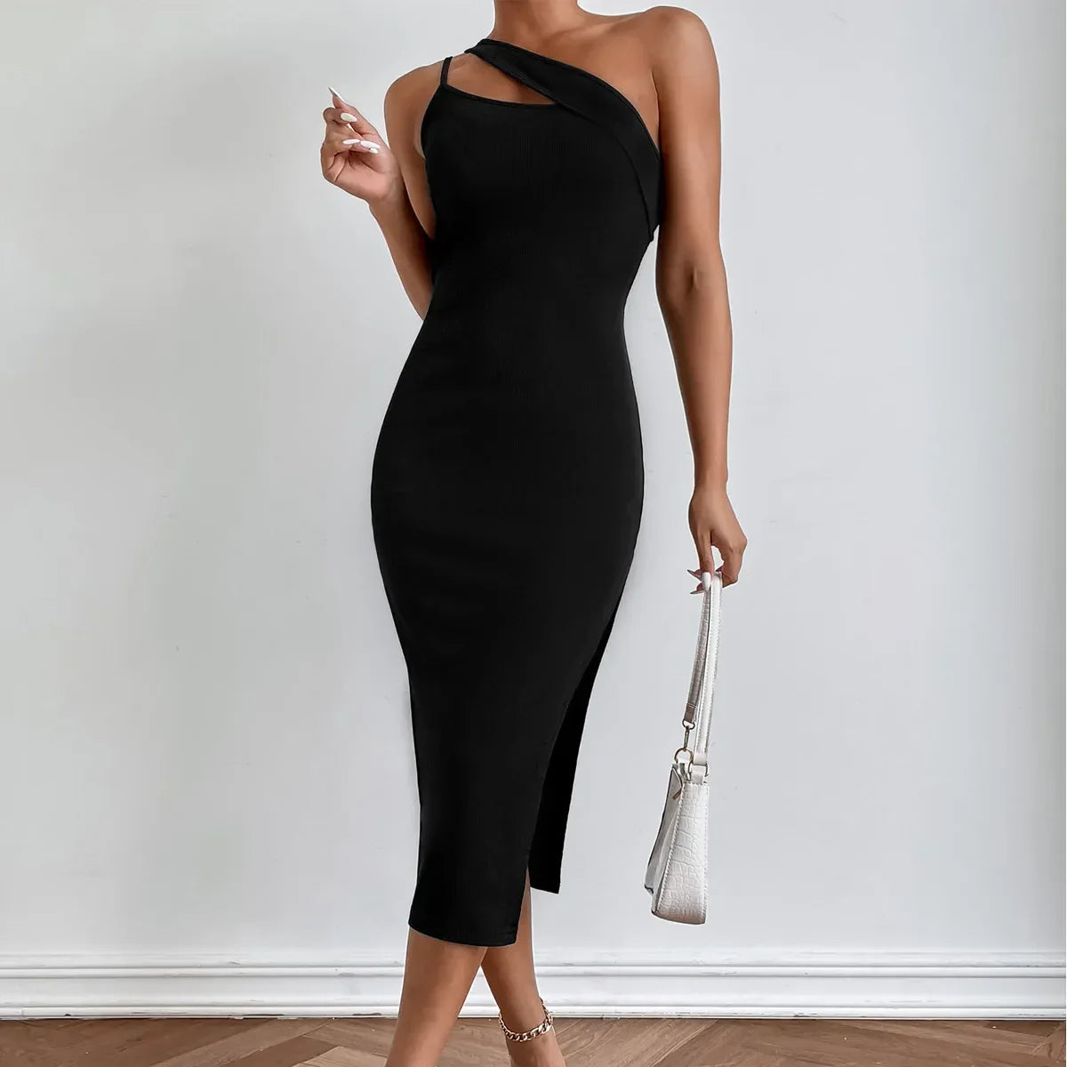 New Slit Oblique Slimming Sophisticated Casual Y2K Midi Dresses