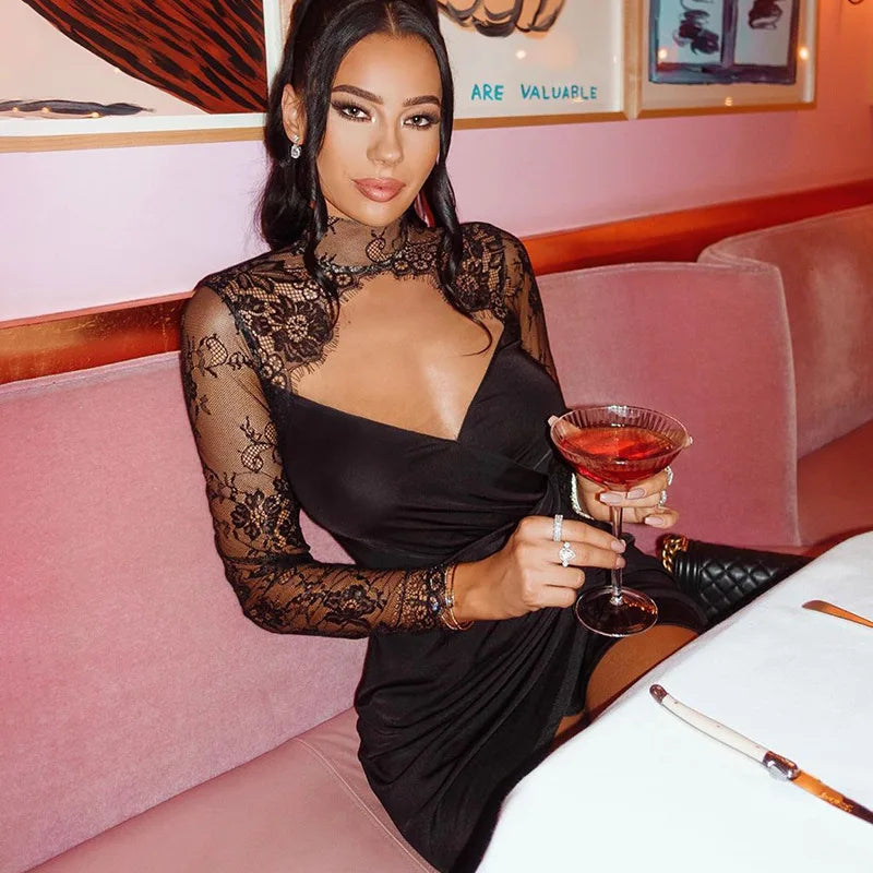 Splicing Longsleeved Femininity Vneck Crop Sophisticated Party Midi Dresses