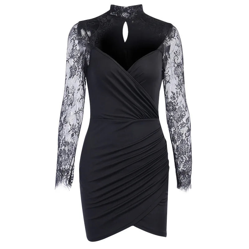 Splicing Longsleeved Femininity Vneck Crop Sophisticated Party Midi Dresses