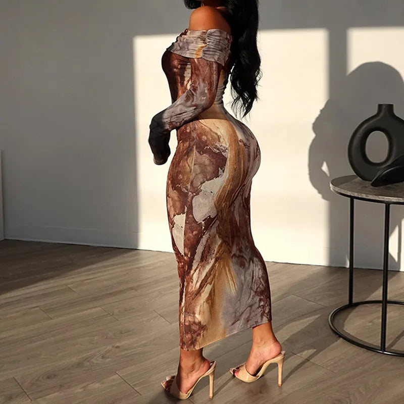 One Print Shoulder Midi Dress