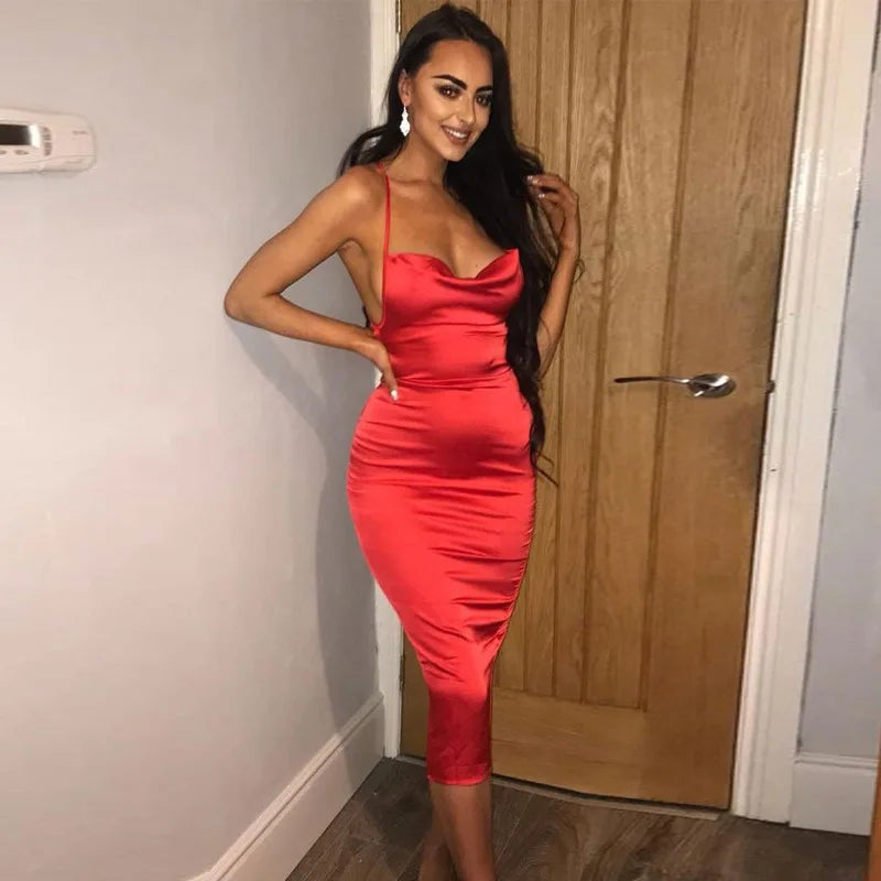 Maxi Puss Nightclub Satin Sophisticated Casual Midi Dresses