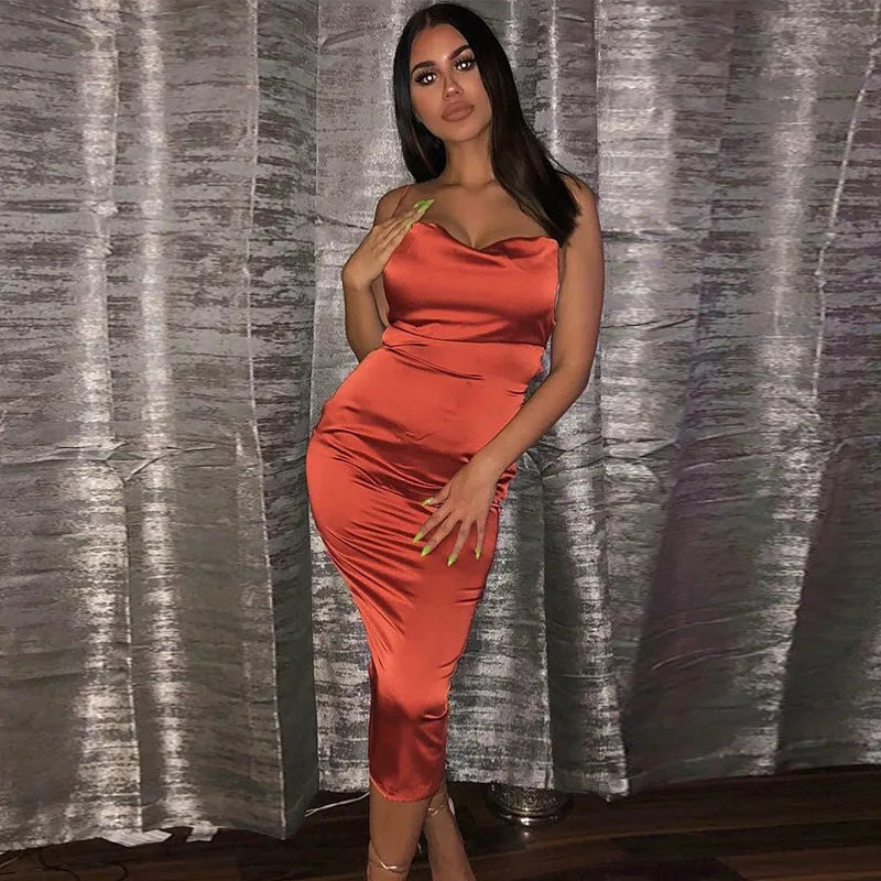 Maxi Puss Nightclub Satin Sophisticated Casual Midi Dresses