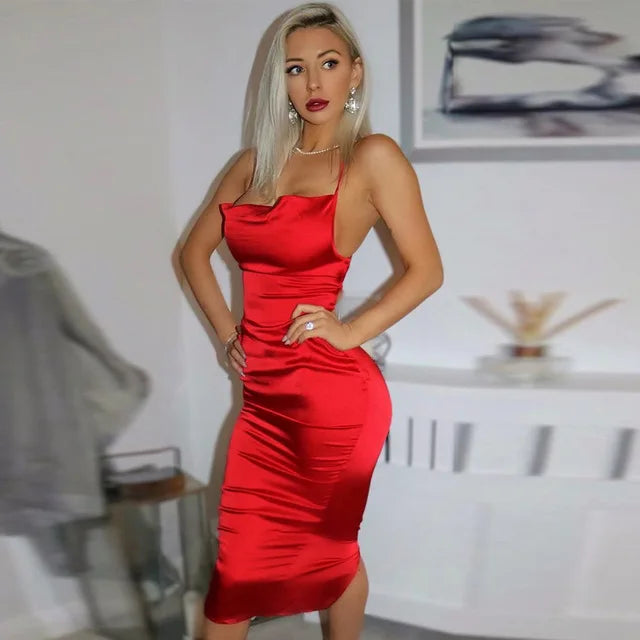 Maxi Puss Nightclub Satin Sophisticated Casual Midi Dresses