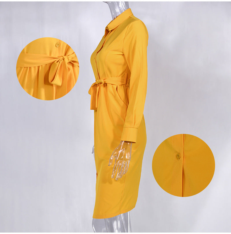 Satin Growth Button Down Shirt Dress Marigold