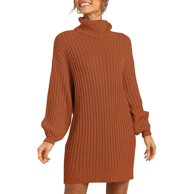 Heart Frozen Turtleneck Sweater Dress Clay