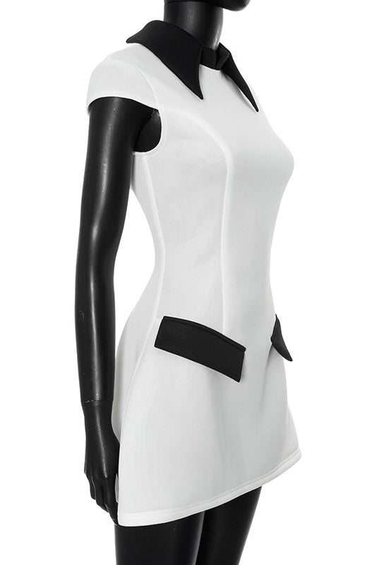Timeless Inés Polyester Cap Sleeve Mini Dress with Contrasting Colour Elevated Occasion Wear